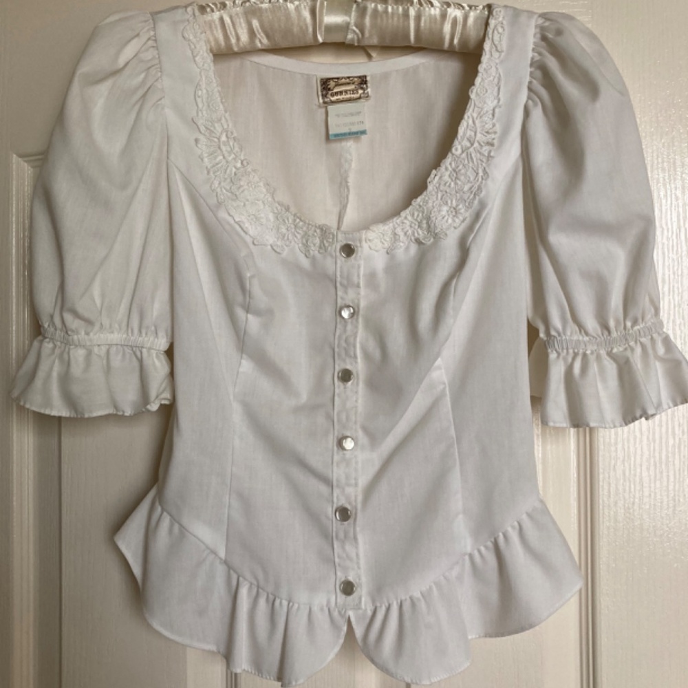 Vintage 1980s Jessica McClintock Gunnies White Corset-Style Blouse, ca. 1982